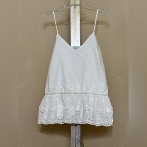 Lisa Kate White Eyelet Peplum Camisole Top Sz Medium
